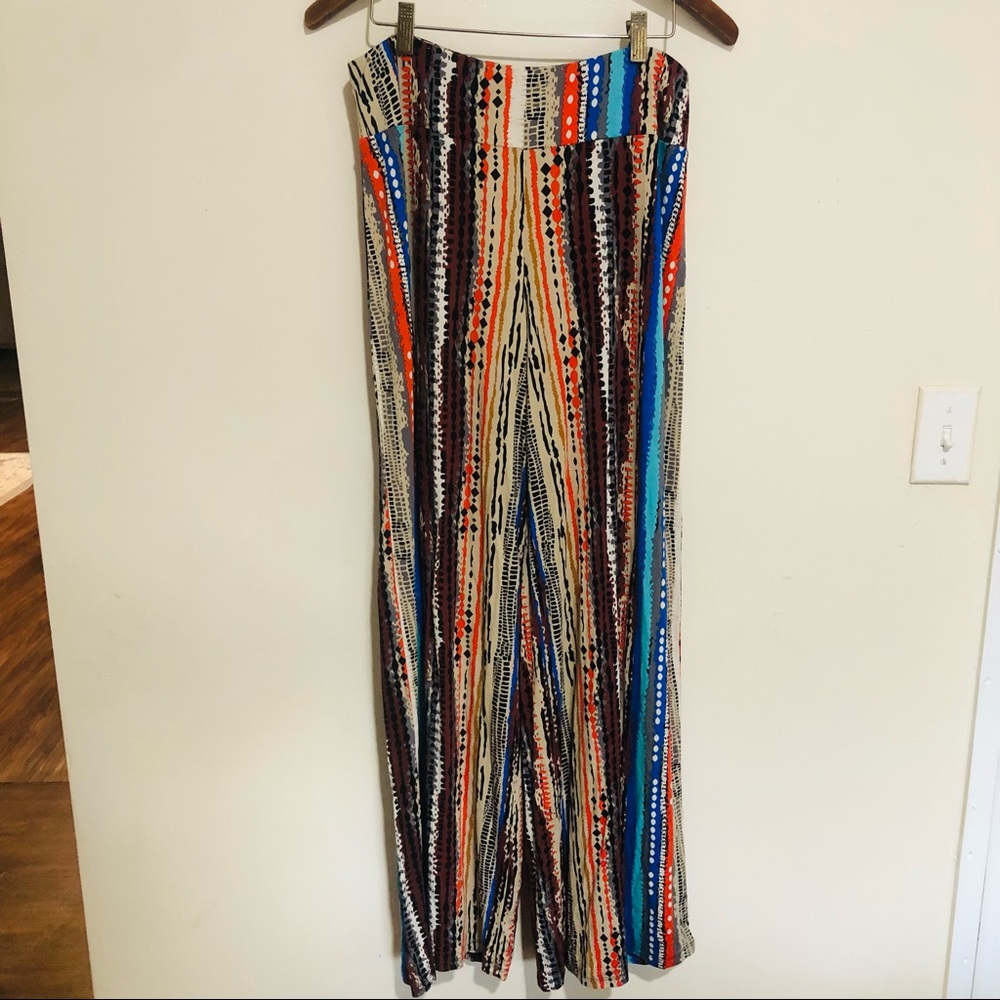 🔴NWT CATO multi colored striped and bubbles wide legs pull on pants size M. - Picture 2 of 9